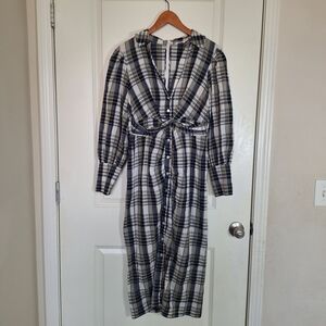 Veronica Beard Copelyn Checked Cotton Blend Plaid Midi Shirt Dress Size 8